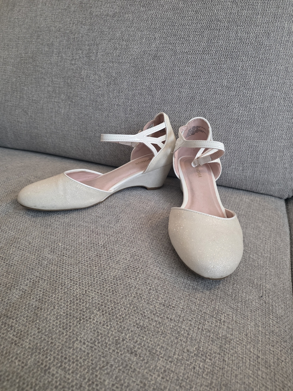 Sonoma Cream Glitter Girls' Dress Shoes with Ankle Strap